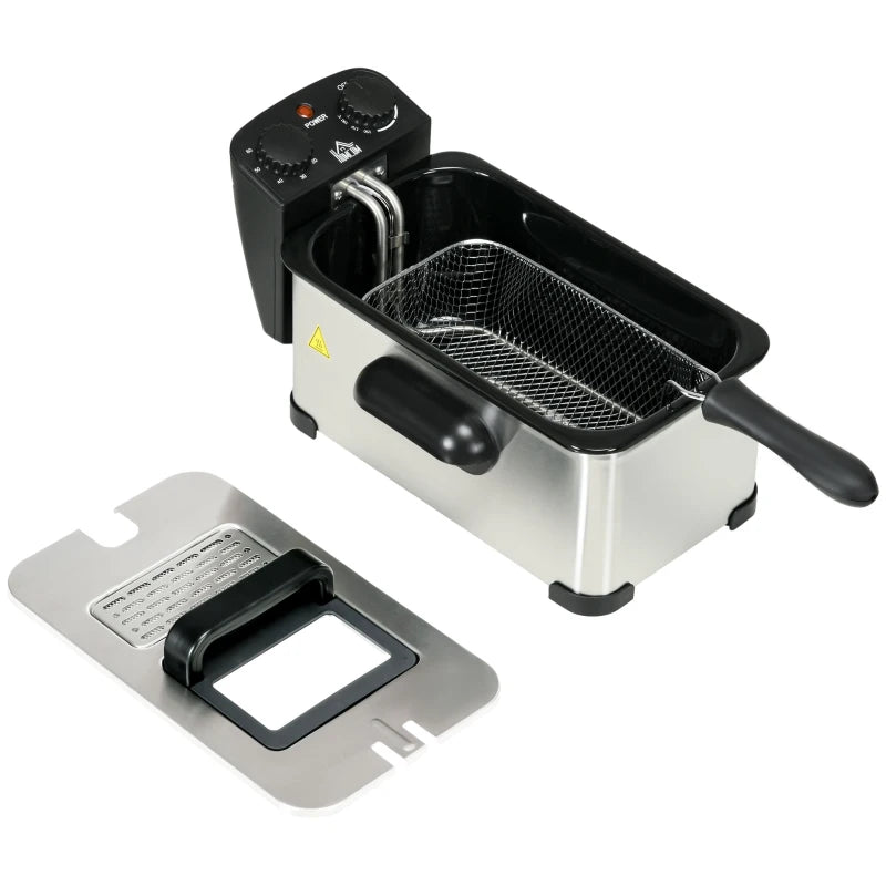 3L Stainless Steel Deep Fat Fryer - 2000W, Adjustable Temperature, 60min Timer, Viewing Window & Safety Cut Out