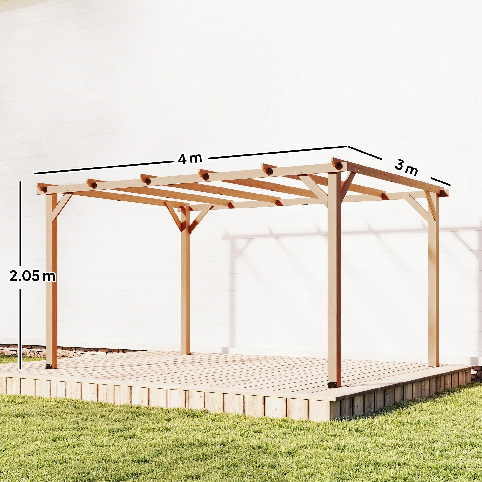 4x3m Wooden Pergola Kit with Triangle Supports – Garden Gazebo Grape Trellis Frame, 6-Beam Maple Wood-Effect Design