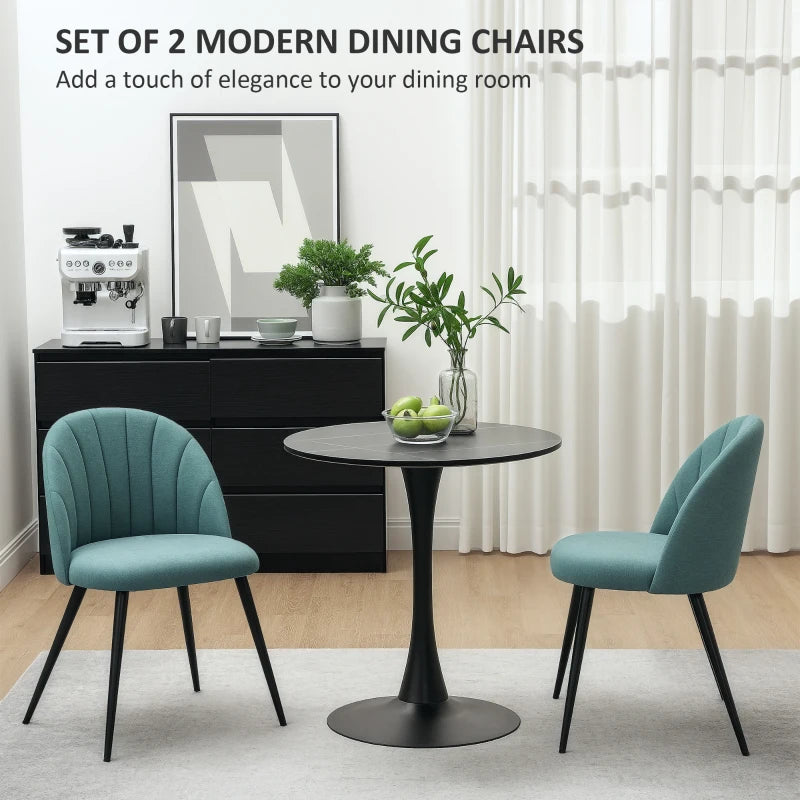 Modern Green Dining Chairs Set of 2 - Upholstered Kitchen Chairs with Metal Legs, Shell Backrest & Padded Seat for Home