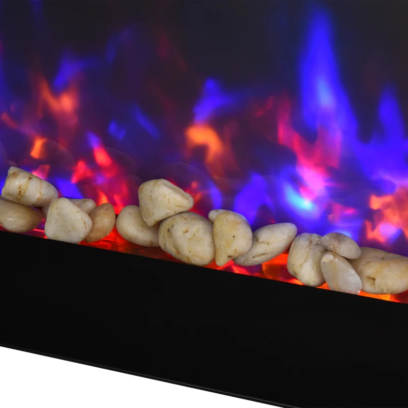 Curved Glass Electric Wall Mounted Fireplace for Living Room 1000W 2000W Black 48H x 90.8W x 11.5Dcm