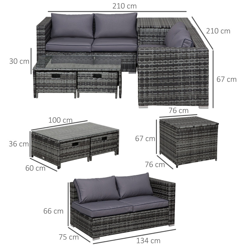 Dark Grey 4 Seater Rattan Sofa With Cushions