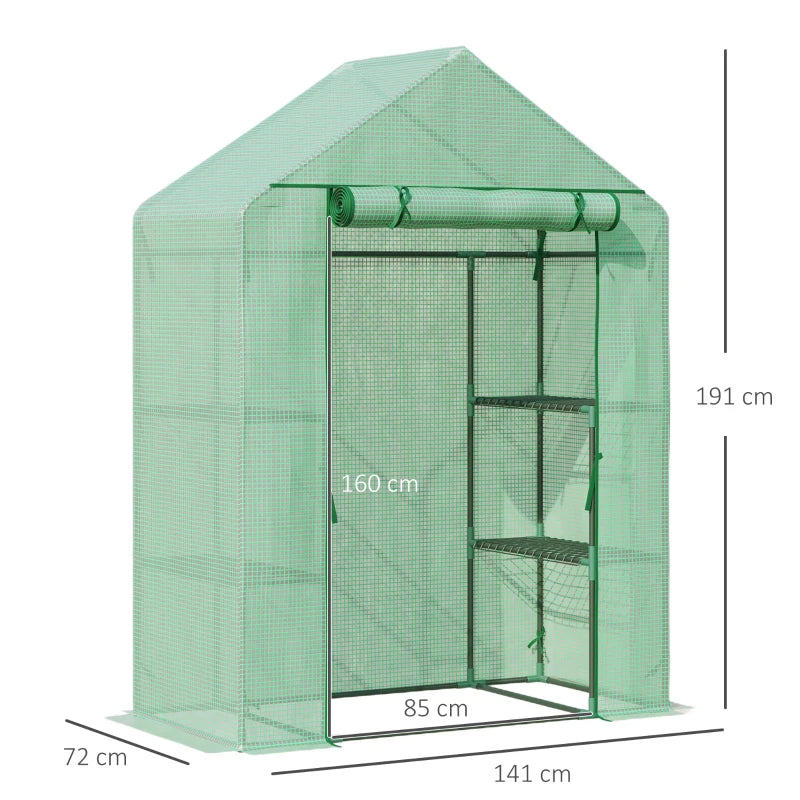 Portable Green Gardening Plant Grow House with 2 Tier Shelf, Greenhouse 141x72x191cm