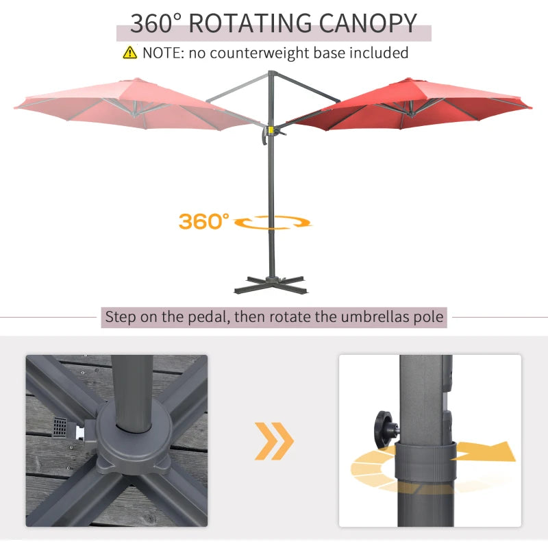 Wine Red 3x3m Cantilever Parasol with Cross Base Crank Handle