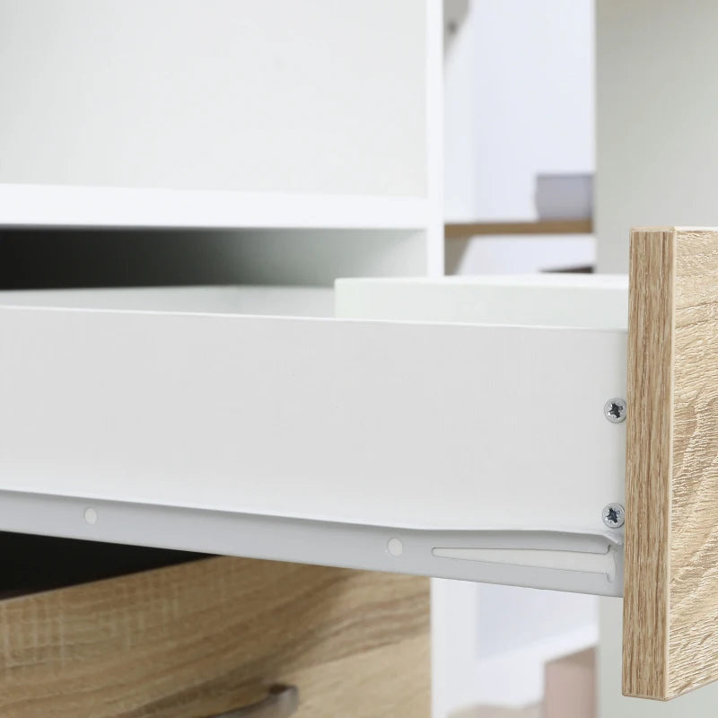 Large Oak Computer Desk with Drawers & Storage Shelves - Office Writing Table & Printer Stand for Home Office, 137x55x92cm