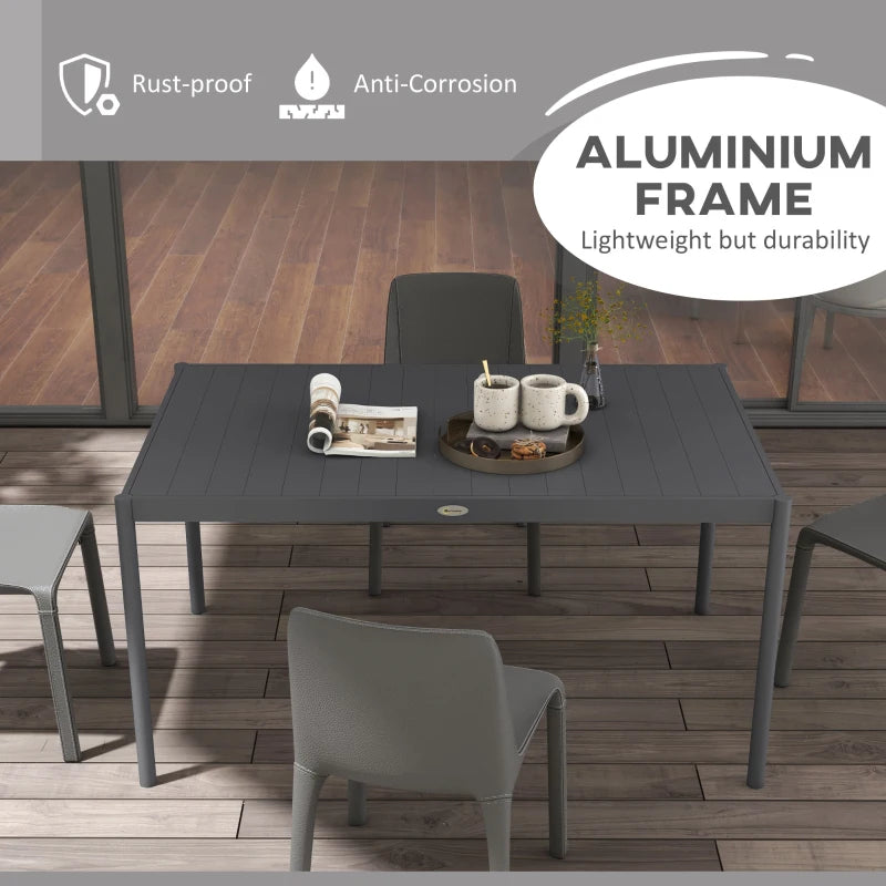 6-Seater Outdoor Dining Table - Aluminum Top, Steel Legs (Grey)