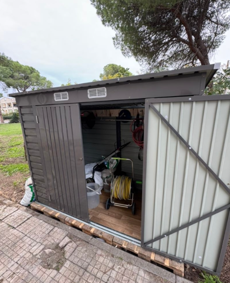 Grey 3.7ft x 7.9ft Galvanised Steel Shed With Latched Door And Padlock Doors