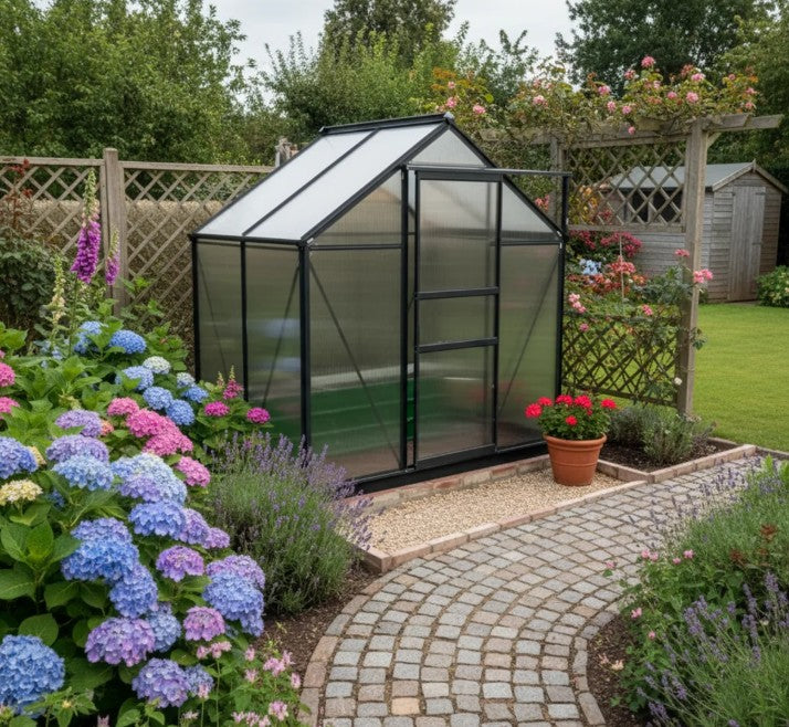 Grey 6ft x 4ft Polycarbonate Greenhouse With Aluminium Frame