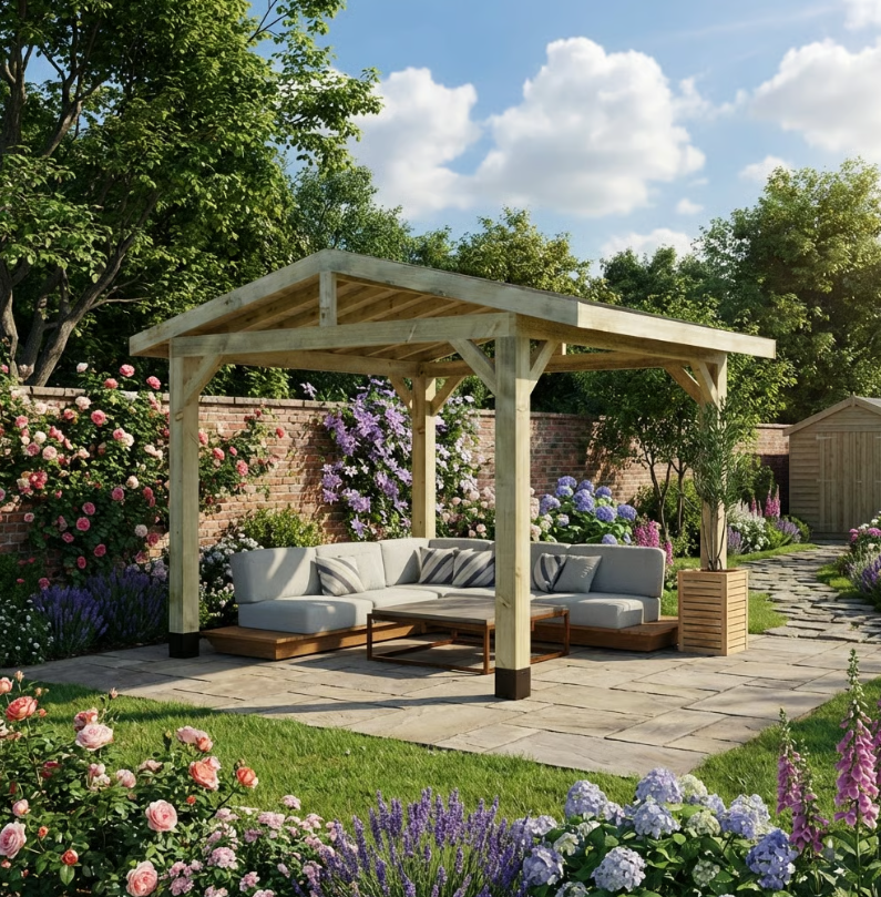 Ruby Wooden Apex Gazebo with Katepal Black Shingle Roof - Modern Weatherproof Garden Gazebo (No Overhang)