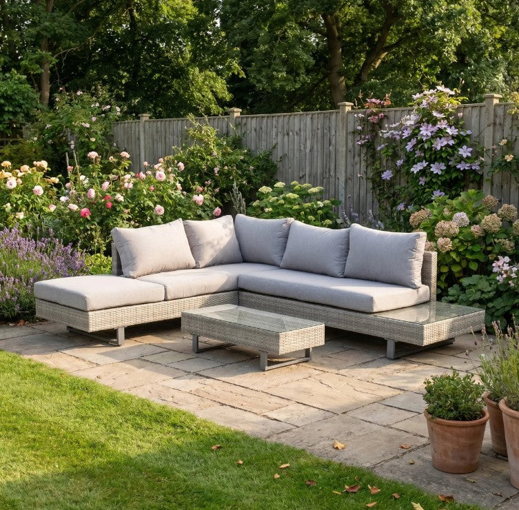Three-Piece Corner Rattan Set With Glass Coffee Table