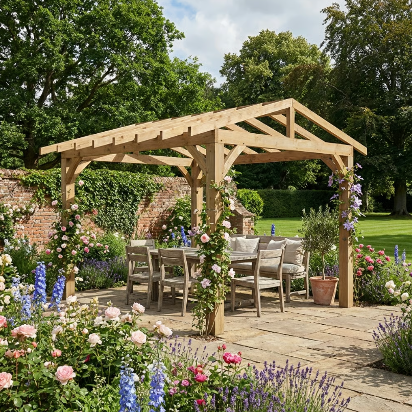 Ruby Cedar Pergola with Open Roof – No Overhang Design