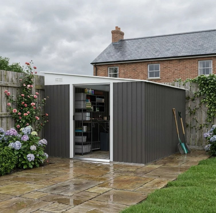 11ft x 9ft Dark Grey Metal Shed with Double Doors