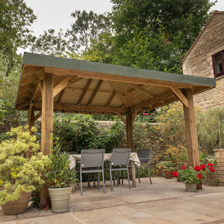 Ruby Wooden 4 Pitch Gazebo with Katepal Green Shingle Roof - Premium Weatherproof Garden Gazebo