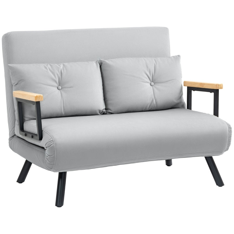 Velvet-Feel Double Sofa Bed with Pillows in Light Grey - Versatile 4-in-1 Design for Comfort and Style