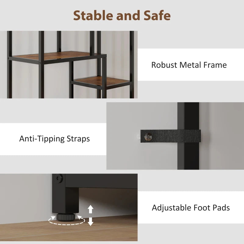 Unique Seven-Tier Geometric Bookcase in Brown and Black - Stylish Storage Solution for Home or Office
