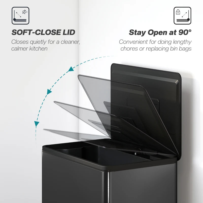45L Pedal Kitchen Bin with Soft-Close Lid, Stay-Open Feature, Removable Inner Bucket & Odor Control - Ideal for Home & Office