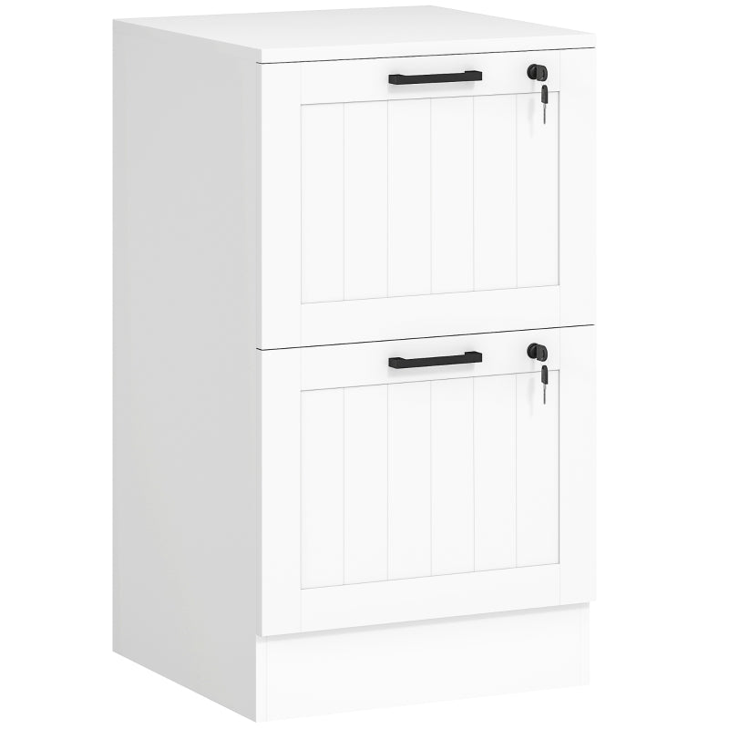 Secure 2 Drawer Filing Cabinet with Lock - Adjustable Hanging Bars for A4 Files - Stylish White Office Storage Solution
