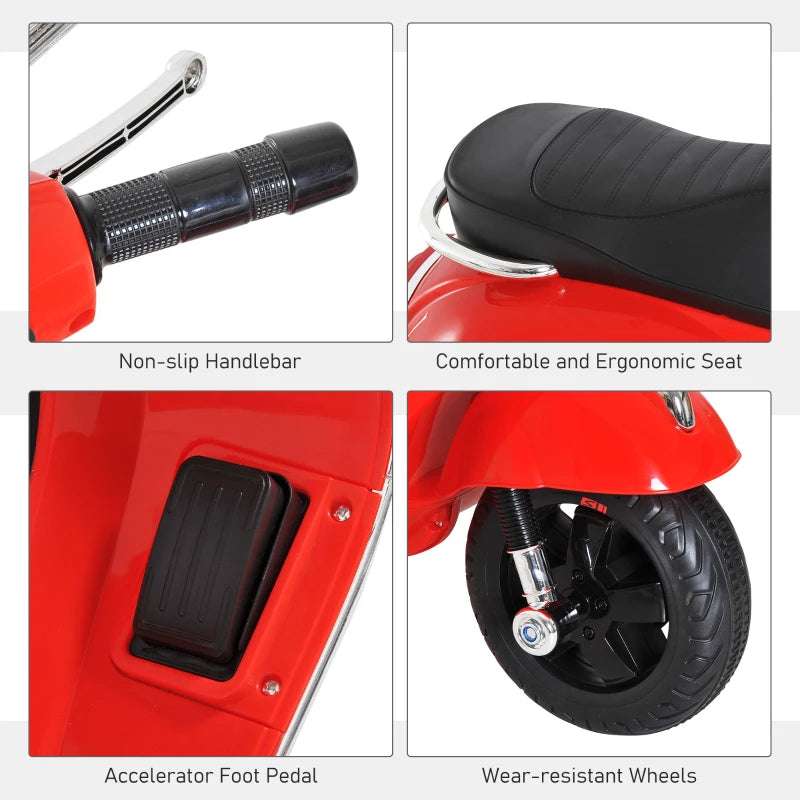 Kids 6V Ride On Motorcycle with LED Lights - Red Electric Toy Bike for Boys and Girls