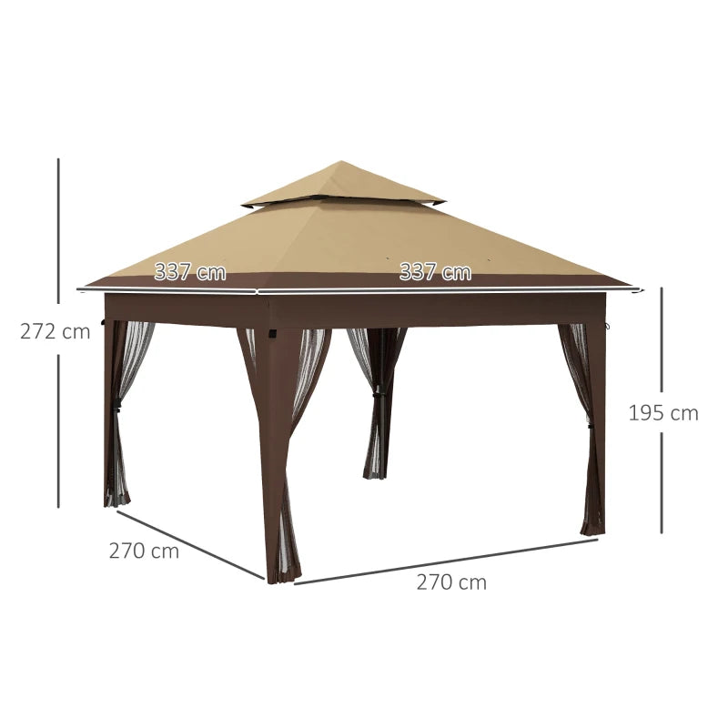 Khaki Pop-Up Gazebo with Mosquito Netting and Double Roof