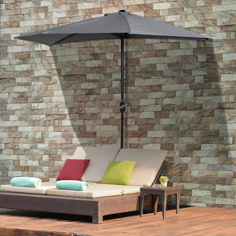 Grey 3m Half Round Patio Umbrella with Crank Handle - No Base