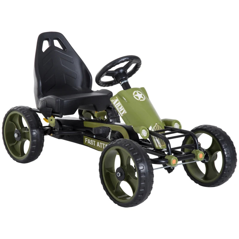 Kids Pedal Go Kart Racer with Braking System & Adjustable Seat - Green Ride-On Toy for Children
