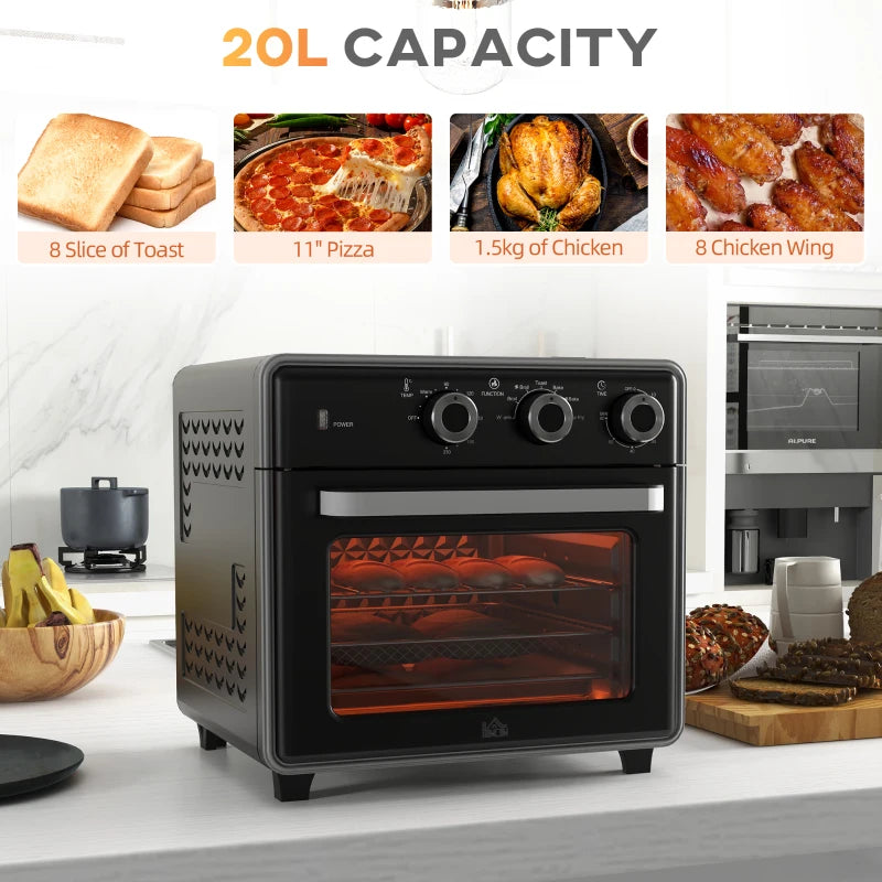 90-230 Mini Convection Oven with Air Fry Function - Compact Black Kitchen Appliance for Healthy Cooking