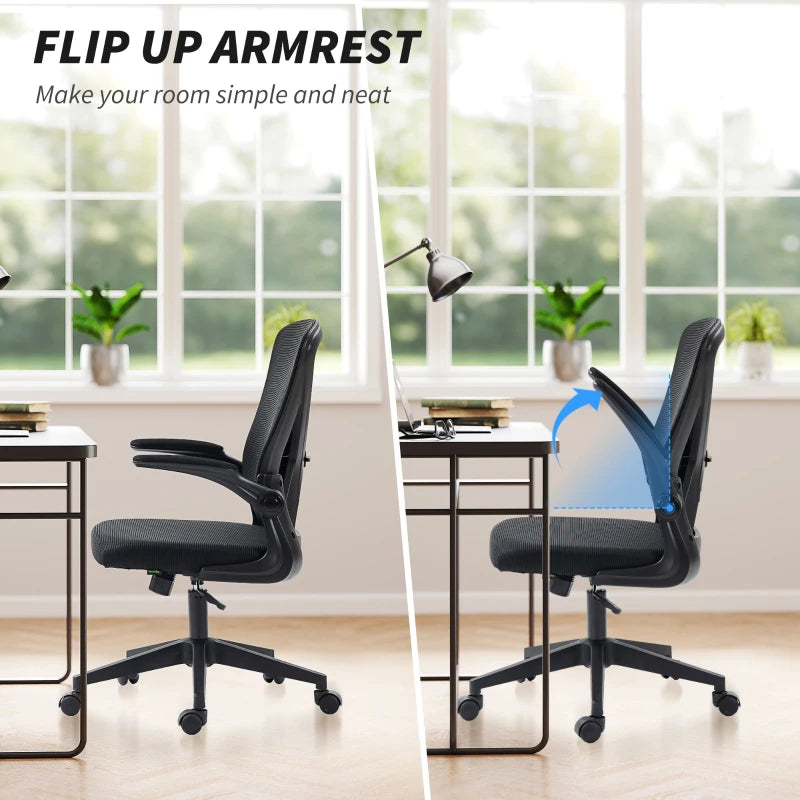 Vinsetto Ergonomic Mesh Back Office Chair with Flip-Up Arms - Adjustable Height, Comfortable Black Desk Chair for Home & Office