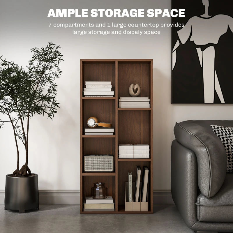 Stylish Seven-Cube Bookcase in Walnut Wood Effect - Modern Storage Solution for Home or Office