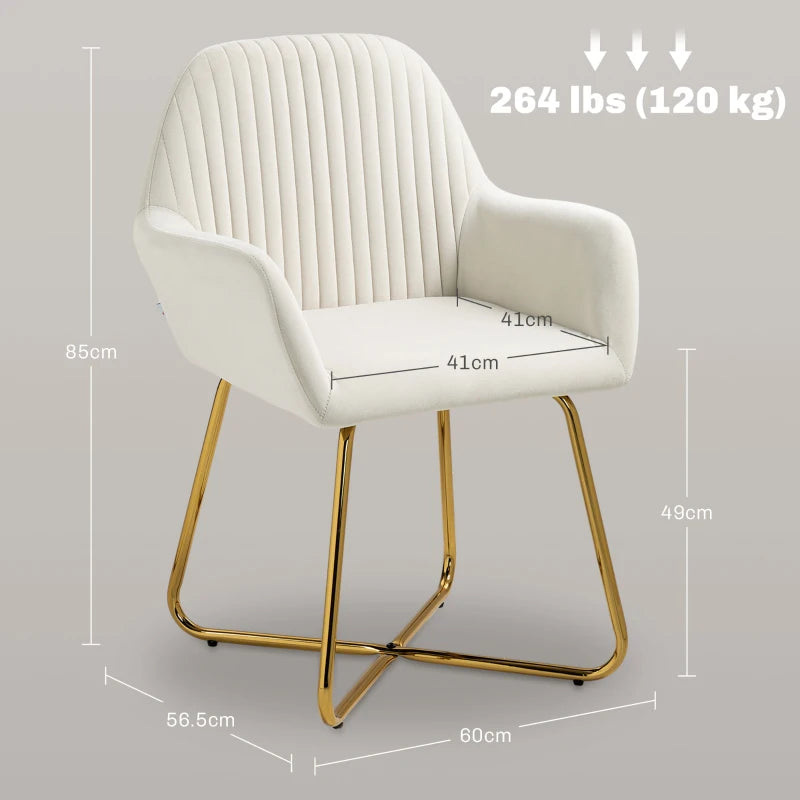 Modern Upholstered Accent Chair with Metal Base for Living Room in Cream White