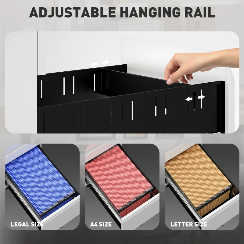 Vinsetto 3-Drawer Lockable Steel Filing Cabinet on Wheels - Modern White Office Storage Solution