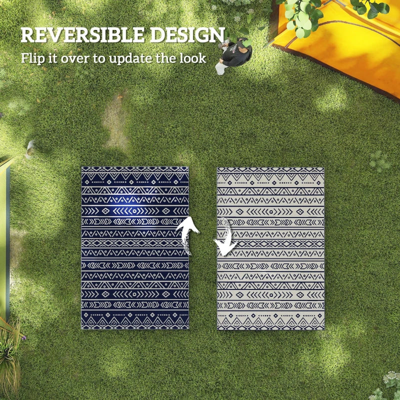 Reversible Waterproof Outdoor Rug 182x274cm - Plastic Straw Mat for Garden, Beach, Camping