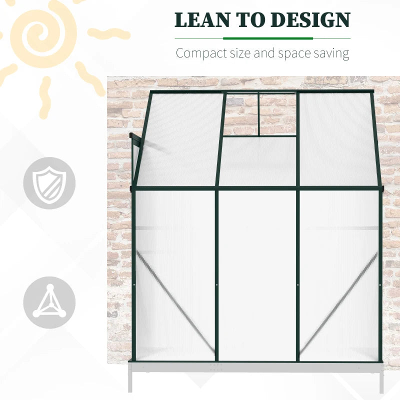 Green 6x4ft Lean-to Greenhouse with Roof Vent for Plants