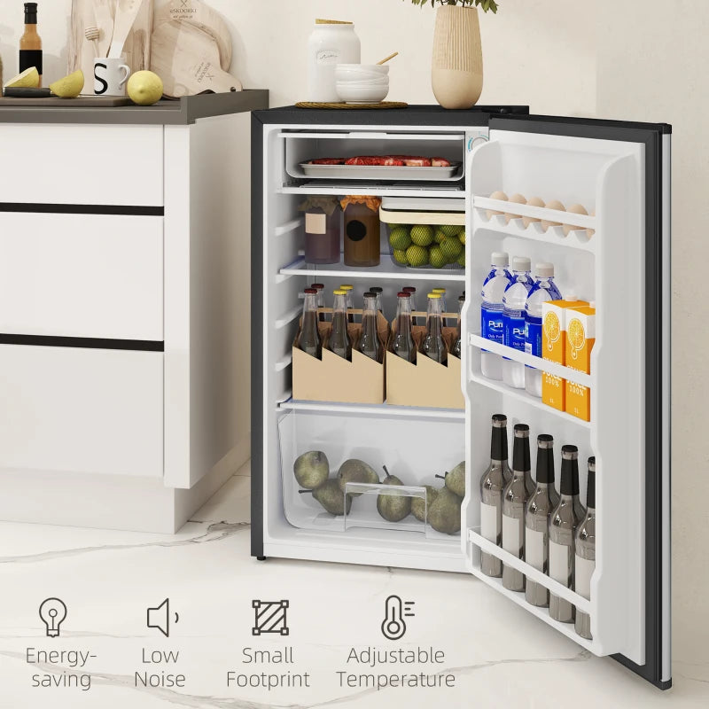 91L Freestanding Under Counter Fridge Freezer - Compact Silver Chiller Box, Adjustable Thermostat, 47.5cm Wide, Ideal for Small Spaces