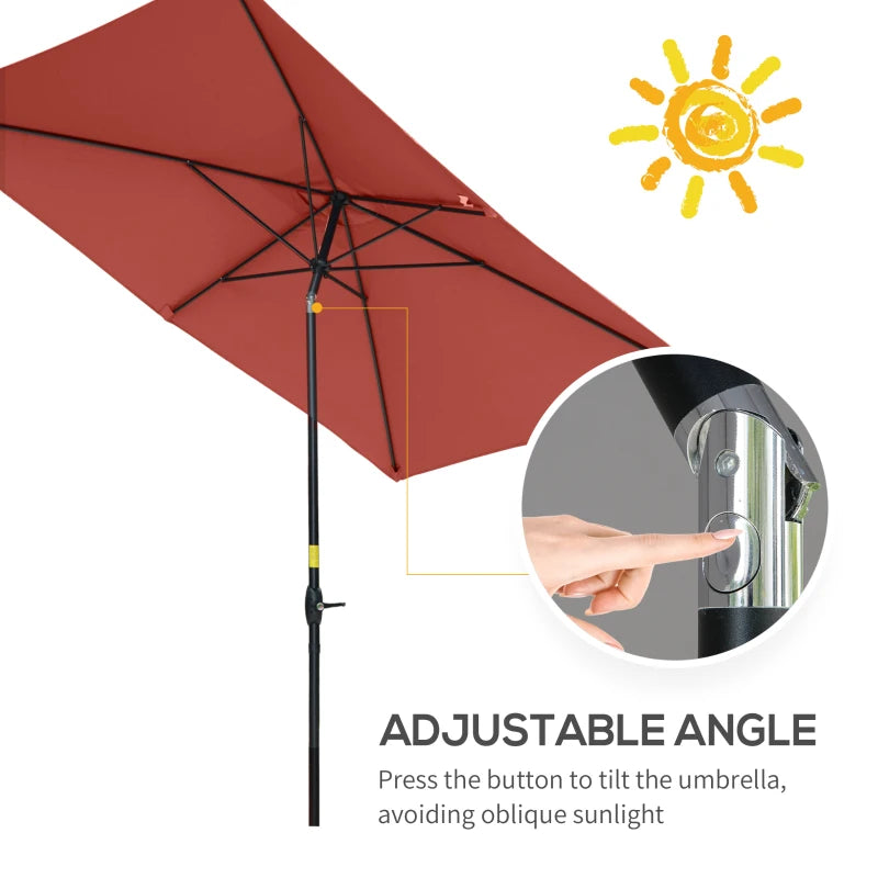 Rectangular Wine Red Garden Parasol Umbrella, 2x3m, Crank Tilt, Aluminium Pole