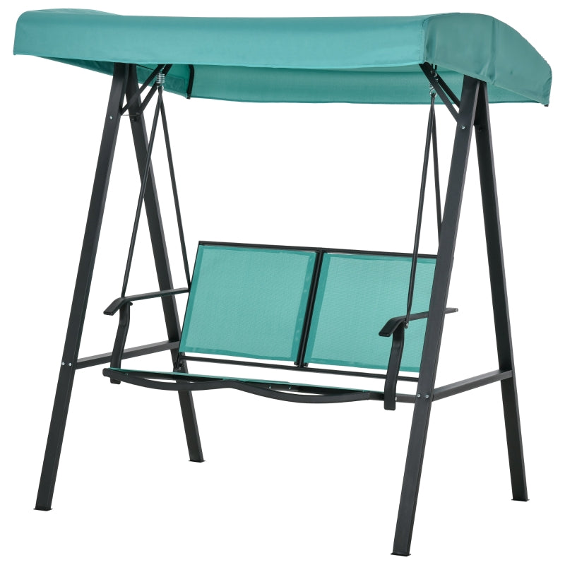 Blue 2-Seater Outdoor Swing Chair with Adjustable Canopy