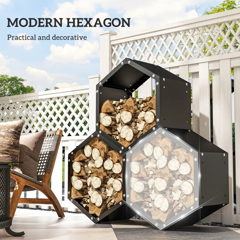 Grey Hexagon Metal Log Store