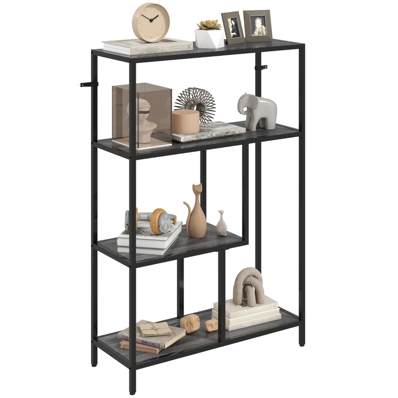 Stylish 4-Tier Charcoal Grey Bookshelf with Open Shelves - Modern Storage Solution for Home or Office