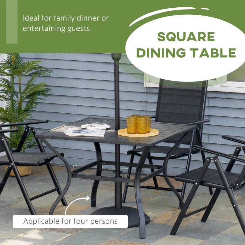 Black Metal Outdoor Dining Table for Four with Parasol Hole, 94 x 94 cm