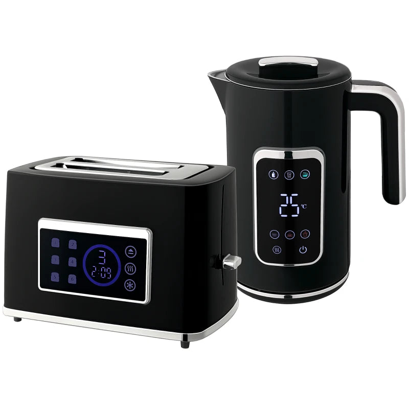 Premium Black Touch Screen Kettle and Toaster Set - Modern Kitchen Appliances for Effortless Cooking and Stylish Design