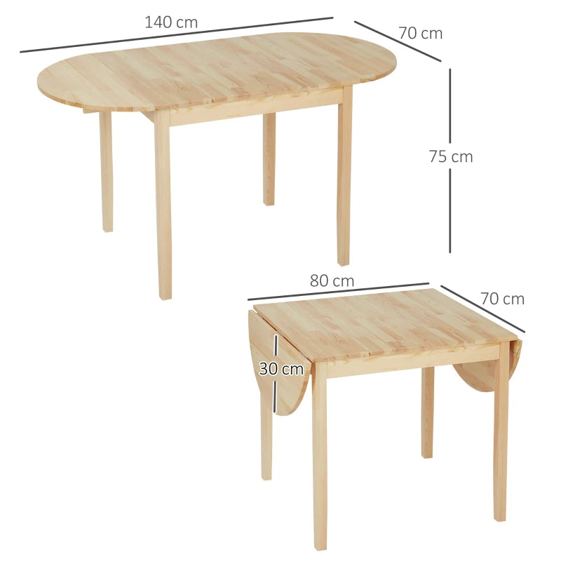 4-6 Person Wooden Drop-Leaf Dining Table - Natural Finish, Space-Saving Design for Small Homes & Apartments