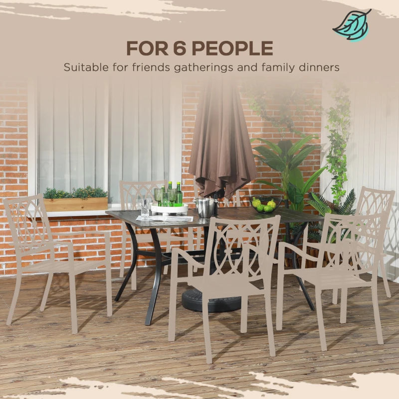 Wood-Effect Steel Garden Table for Six with Parasol Hole - Grey