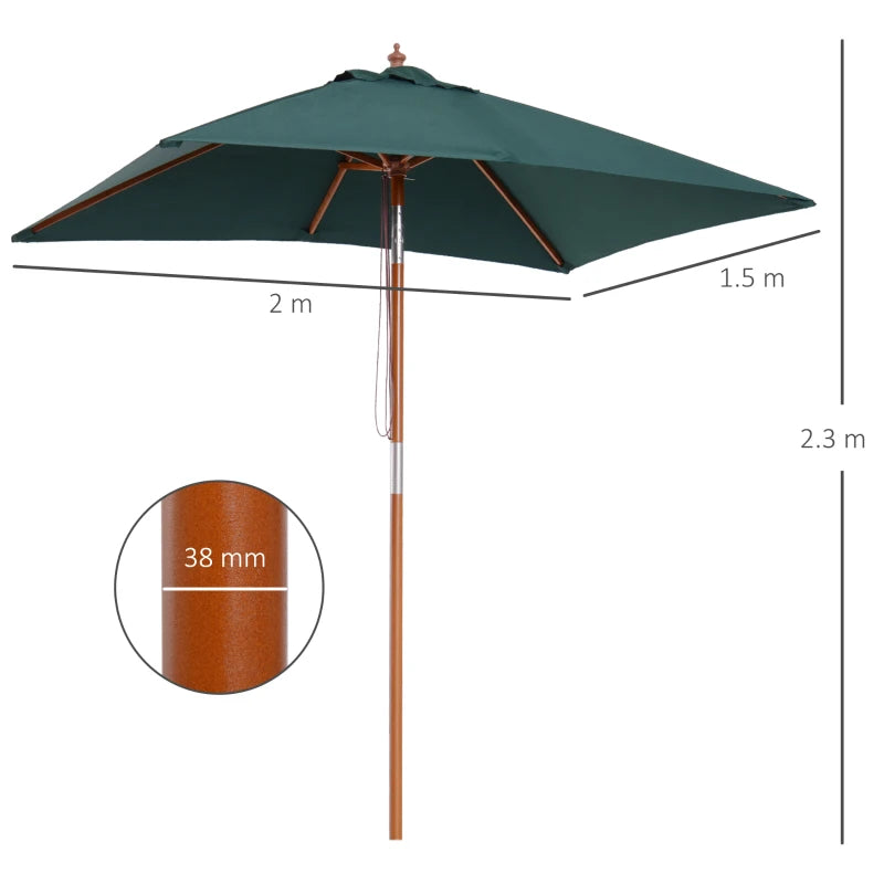 Green Tilting Garden Parasol Umbrella with Wood and Bamboo Frame