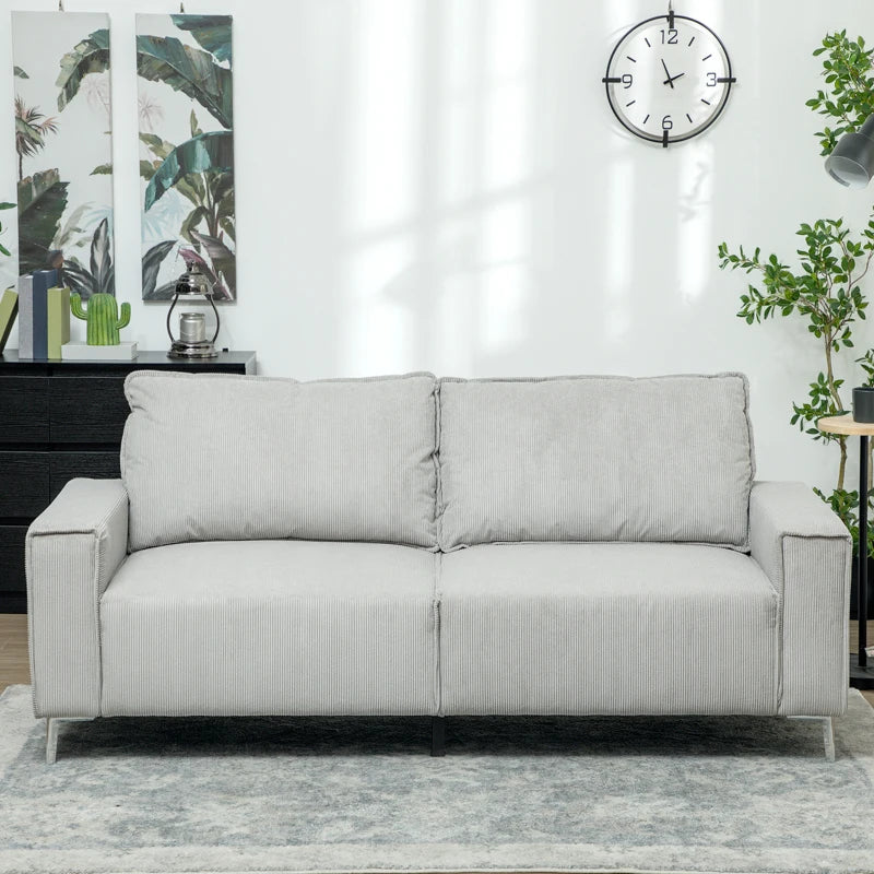 Light Grey Three-Seater Corduroy Sofa for Stylish Living Room Comfort