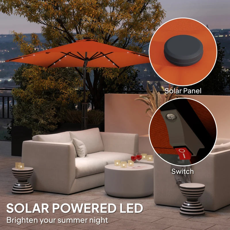 3m Solar LED Cantilever Parasol Umbrella - Orange Outdoor Patio Shade
