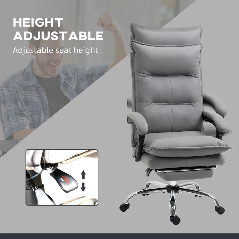 Vinsetto Grey Massage Office Chair with Footrest, 6-Point Massage & Heat, 155° Recline, Thick Padding for Home Comfort