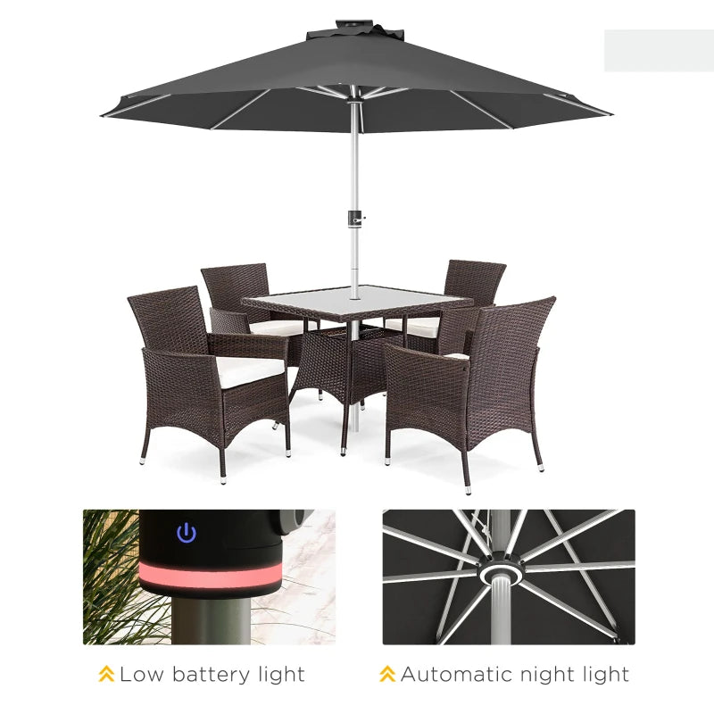 Grey 3m Solar LED Patio Umbrella