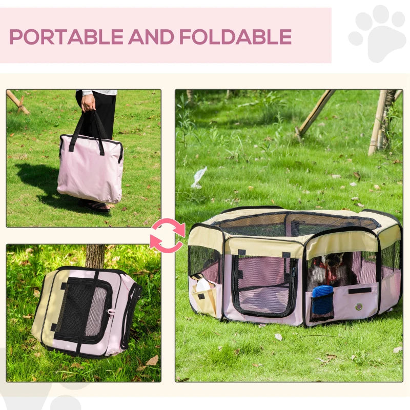 Pink Fabric Pet Whelping Box & Playpen for Dogs, Cats, Puppies, Rabbits, Guinea Pigs - Includes Carry Bag, 90x41cm