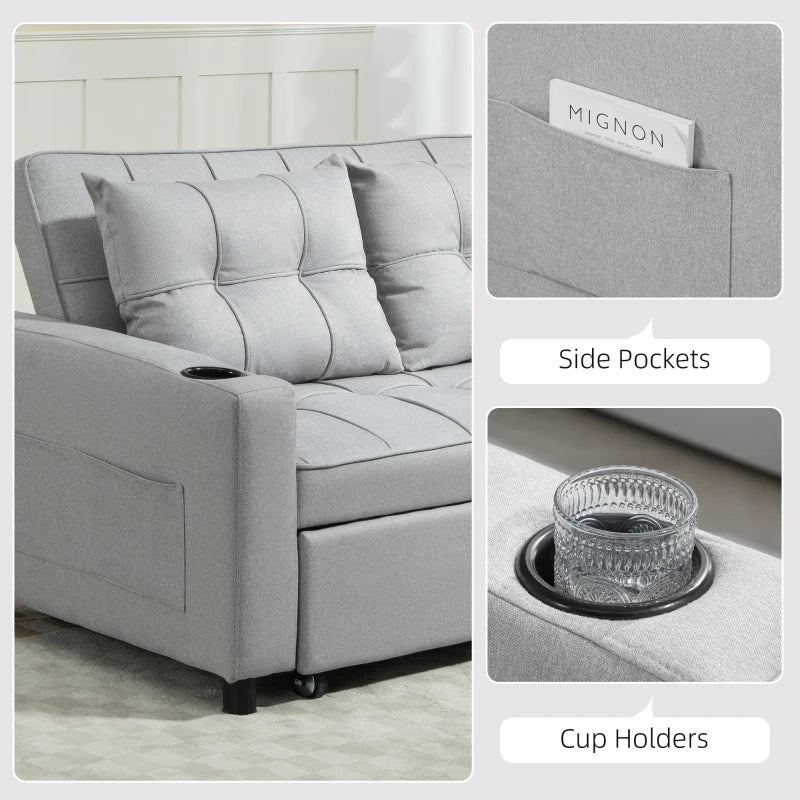 Light Grey Two-Seater Pull-Out Sofa Bed for Compact Living Spaces