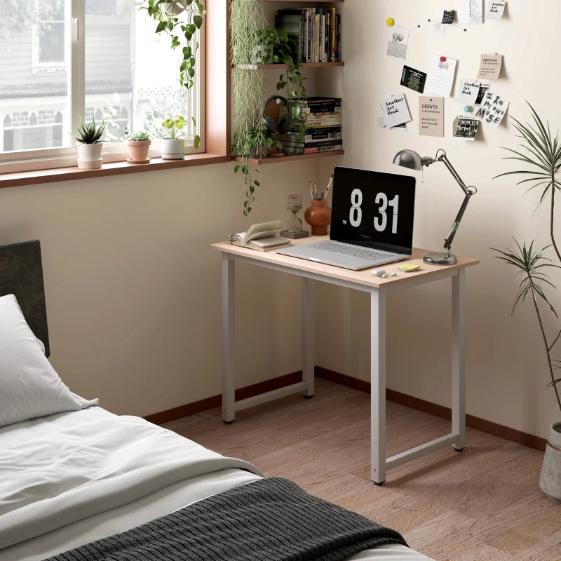 Modern White Computer Desk - 100x60cm Writing Table for Home Office & Study - Sturdy Metal Frame, Easy Assembly