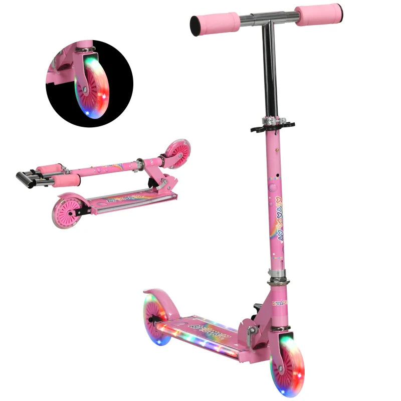 Pink Kids Scooter with Lights & Music, Adjustable Height, Foldable Frame - Perfect for Ages 3-7 Years