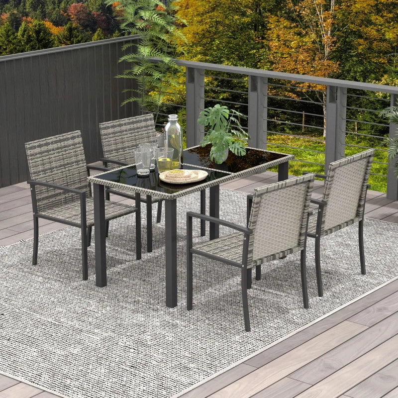 5-Piece Outdoor Dining Set with Glass Tabletop and 4 Chairs - Mixed Grey